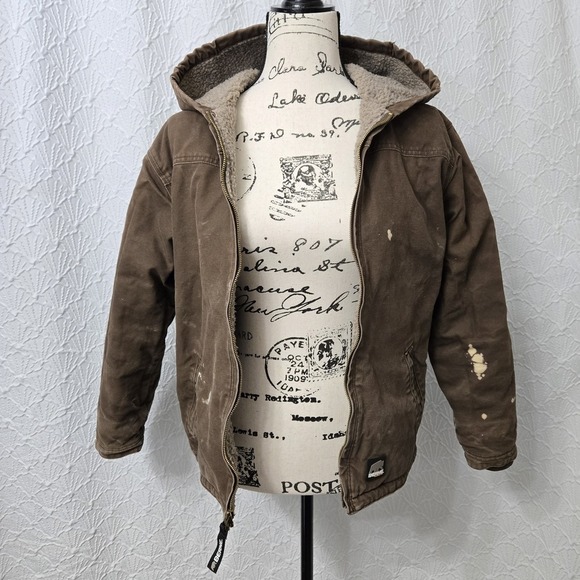 Berne Canva Heavy Duty Coat Sz L Youth Brown Bleached Workwear Utility thrashed - Picture 9 of 12